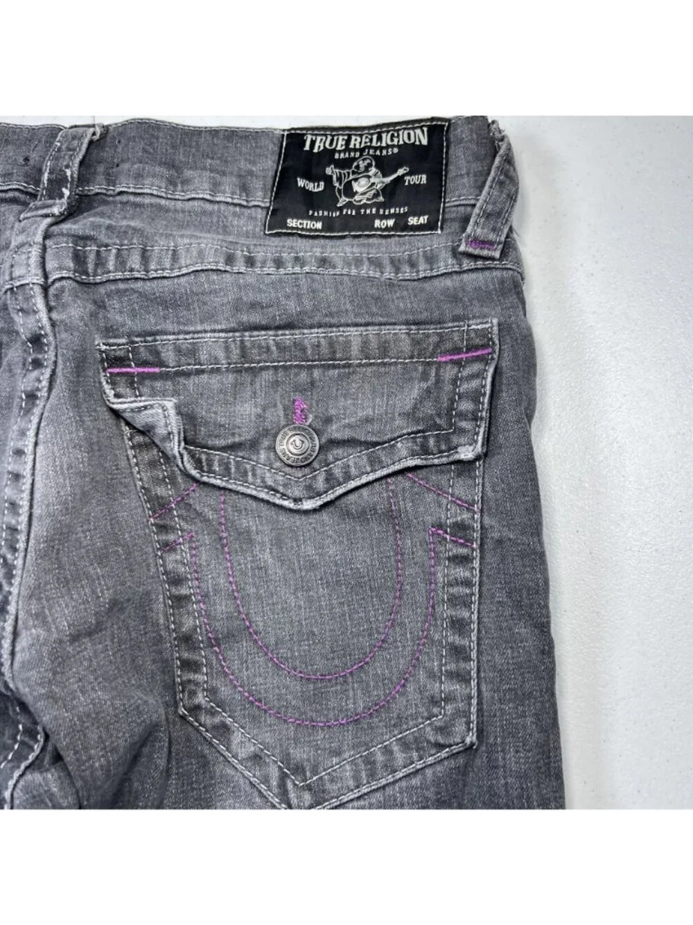 True Religion Mens Gray Ricky Relaxed Straight Distressed Jeans Size 34x33 Y2K